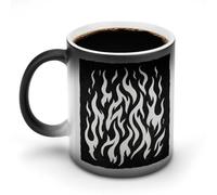 Jubonexis Tasse à café en céramique avec flammes noires et blanches - Changement de couleur simple - 325 ml
