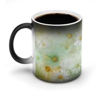 Jubonexis Tasse à café en céramique avec fond arc-en-ciel jaune menthe clair et marguerites changeant de couleur - 325 ml