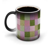 Jubonexis Tasse à café en céramique avec grands carrés de couleur pastel rose et vert changeant de couleur - Tasse à café fantaisie amusante pour thé et eau - 325 ml