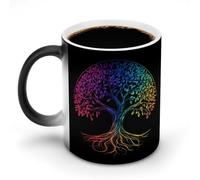 Jubonexis Tasse à café en céramique avec motif arbre de vie arc-en-ciel avec racines changeantes de couleur, 325 ml