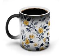 Jubonexis Tasse à café en céramique avec motif botanique jonquilles et feuilles de saule changeant de couleur - 325 ml