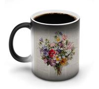Jubonexis Tasse à café en céramique avec motif bouquet de fleurs sauvages sur une vieille page de livre - 325 ml