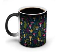 Jubonexis Tasse à café en céramique avec motif champignons et fougères sur fond bleu marine foncé, 325 ml