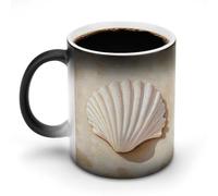 Jubonexis Tasse à café en céramique avec motif coquillage blanc sur sable beige changeant de couleur - 325 ml