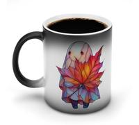 Jubonexis Tasse à café en céramique avec motif fantôme tenant une feuille d'érable rouge, 325 ml