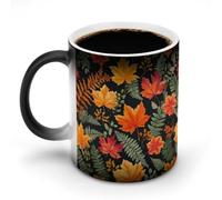 Jubonexis Tasse à café en céramique avec motif feuilles d'automne et fleurs changeant de couleur, 325 ml