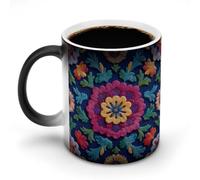 Jubonexis Tasse à café en céramique avec motif floral coloré bleu rouge changeant de couleur - 325 ml