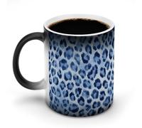 Jubonexis Tasse à café en céramique avec motif léopard bleu clair aquarelle changeant de couleur, tasse à café fantaisie, tasse à thé, eau, 325 ml