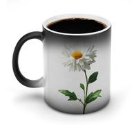 Jubonexis Tasse à café en céramique avec motif marguerite blanche avec tiges et feuilles changeant de couleur - 325 ml