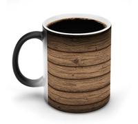 Jubonexis Tasse à café en céramique avec motif planche de bois changeant de couleur - 325 ml