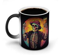 Jubonexis Tasse à café en céramique avec motif squelette tenant une bière changeant de couleur - 325 ml