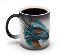 Jubonexis Tasse à café en céramique avec motif tête de dragon bleue changeant de chaleur, 325 ml
