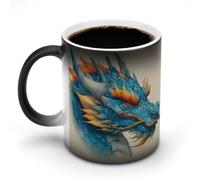 Jubonexis Tasse à café en céramique avec motif tête de dragon chinois, bleu, orange, changeant de couleur, 325 ml