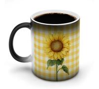 Jubonexis Tasse à café en céramique avec motif tournesol jaune et blanc à carreaux changeants de couleur changeante - 325 ml