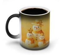 Jubonexis Tasse à café en céramique avec trois bonhommes de neige avec étoiles sur jaune changeant de couleur - 325 ml