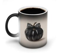 Jubonexis Tasse à café gothique noire citrouille avec nœud en dentelle changeant de couleur changeante en céramique tasse à café fantaisie drôle thé eau tasse 325 ml