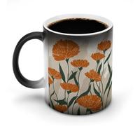 Jubonexis Tasse à café minimaliste moderne avec fleurs oranges changeantes de couleur changeante en céramique, tasse à café, tasse à thé et eau 325 ml