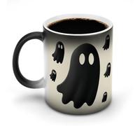 Jubonexis Tasse à café vintage en céramique avec motif fantômes volants noirs changeants de couleur, 325 ml