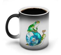 Jubonexis Tasse fantaisie en céramique à changement de couleur en forme de grenouille verte sur une coquille d'escargot en spirale - 325 ml