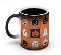 Jubonexis Tasse rétro en céramique à changement de couleur avec visages de citrouille d'Halloween, fantôme, 325 ml