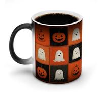 Jubonexis Tasse rétro en céramique avec visages de citrouille d'Halloween mignons et fantômes changeants de couleur - Tasse à café fantaisie amusante pour thé et eau - 325 ml