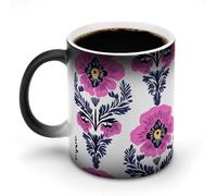 Jubonexis Tasses à café en céramique à changement de couleur rose fluo - Motif pensées traditionnelles - 325 ml