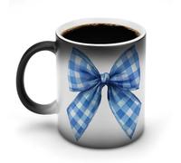 Jubonexis Tasses à café en céramique avec nœud en ruban bleu et blanc changeant de couleur - 325 ml