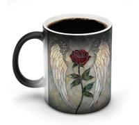 Jubonexis Tasses en verre teinté avec ailes d'ange avec rose unique changeant de couleur - Tasse à café en céramique - 325 ml