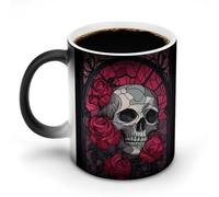 Jubonexis Tasses en verre teinté noir corbeau rose changeant de couleur tasse à café en céramique à changement de chaleur tasse à café fantaisie tasse à thé eau tasse 325 ml