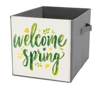 Jubonexis Text Hello Spring Fresh Cubes de rangement pliables en tissu décoratif avec poignées pour étagères, placards, 27 x 27 cm