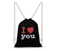 Jubonexis Texte I Love You with A Heart on Black Drawstring Backpack Canvas String Bag Lightweight Sports Gym Bag for Men Women