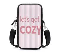 Jubonexis Texte Let's Get Cozy on White Pink Stripes Sac à bandoulière pour téléphone portable Smartphone avec sangle réglable