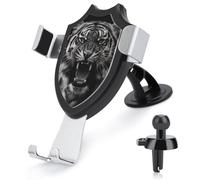 Jubonexis Tiger Support de téléphone de voiture noir et blanc avec base triangulaire à clip pour grille d'aération Accessoires automobiles pour smartphones de 4 à 6 pouces