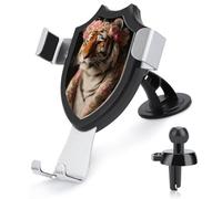 Jubonexis Tigre portant une couronne de fleurs Support de téléphone de voiture Triangle Clip Base Air Vent Support de téléphone portable Accessoires automobiles pour smartphones portables de 4 à 6