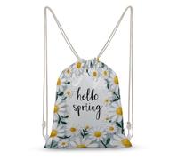 Jubonexis Tiny Daisy And Quote Hello Spring Sac à dos en toile avec cordon de serrage léger pour homme et femme