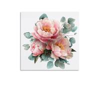 Jubonexis Toile murale aquarelle bouquet de pivoines roses - Peinture esthétique pour salon, maison de ferme - Sans cadre - 40 x 40 cm