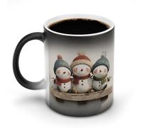 Jubonexis Trois adorables bonshommes de neige changeant de couleur tasse à café en céramique à changement de chaleur tasse à café fantaisie tasse à thé eau tasse 325 ml