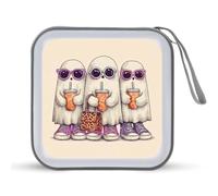 Jubonexis Trois fantômes mignons portant des lunettes de soleil Étui de rangement CD DVD Portable pour voiture, maison, voyage