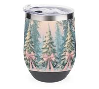Jubonexis Trois grands arbres de Noël avec nœuds roses - Gobelet à vin isotherme en acier inoxydable à double paroi avec couvercle - 355 ml