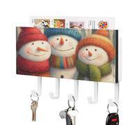 Jubonexis Trois jolis bonshommes de neige souriants pour organiseur de courrier mural avec 5 crochets en acrylique pour la maison, le bureau, l'entrée