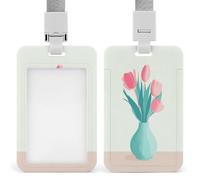 Jubonexis Vase avec tulipes rose et menthe - Porte-badge rétractable à clip - Protecteur de carte - Badge nominatif pour le travail, le bureau, les médecins, les infirmières