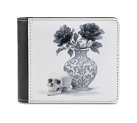 Jubonexis Vase noir effrayant avec roses Halloween en cuir synthétique souple à deux volets, porte-monnaie, carte de crédit, porte-monnaie, portefeuille fin et durable pour hommes et femmes
