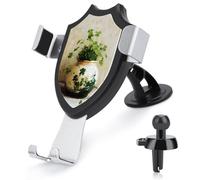 Jubonexis Vase rustique en céramique avec trèfles de voiture Support de téléphone de voiture Triangle Clip Base Grille d'aération Support de téléphone portable Accessoires automobiles pour smartphones
