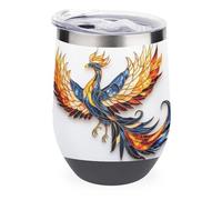 Jubonexis Verre à vin en verre teinté - Phénix majestueux - En acier inoxydable - Isotherme - Double paroi - Avec couvercle - 355 ml