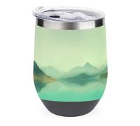 Jubonexis Verre à vin isotherme en acier inoxydable à double paroi avec couvercle Vert pâle 355 ml