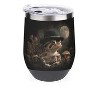 Jubonexis Verre à vin isotherme en acier inoxydable avec couvercle Toad portant un chapeau noir, 355 ml
