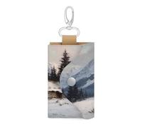 Jubonexis Vintage Old Log Cabin in The Snowy Mountain Porte-clés Sac en Cuir PU Porte-carte d'identité Porte-clés Coque pour homme femme