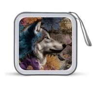 Jubonexis Vintage Wolf Collage CD DVD Case Case Portable pour Voiture Maison Voyage
