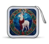Jubonexis Vitrail blanc Cerf Houx et Gui Boîtier de rangement CD DVD Portable pour voiture, maison, voyage