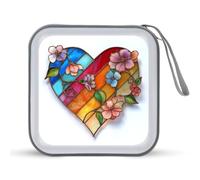 Jubonexis Vitrail Cœur Fleur CD Boîtier de Rangement DVD Portable pour Voiture Maison Voyage